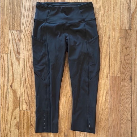 Lululemon sz 4 Fast & Free Crop II Nulux 19" Dark Olive High-Waisted Leggings - Picture 3 of 13